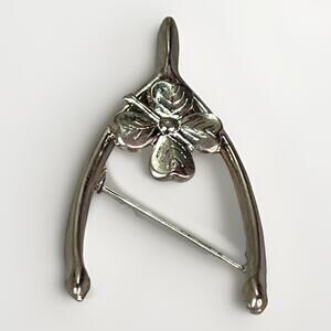Vintage LANG Sterling Silver Floral Wishbone Brooch Pin Signed MCM 5.5g
